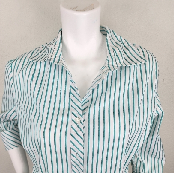 Pendleton White Green Striped Half Sleeve Button Down Size 14 - Picture 3 of 13